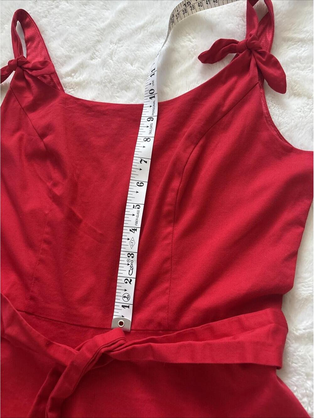 Vintage Style Red Sleeveless Midi Dress - Square Neck A-Line with Tie Belt - Picture 5 of 9